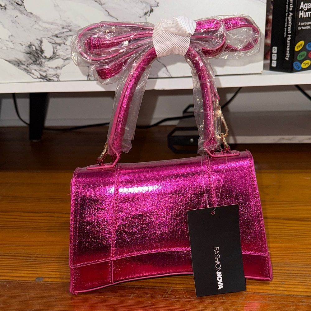 Fashion Nova Shiny Pink Shoulder Bag